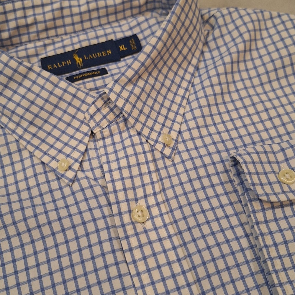 Polo Ralph Lauren Buttondown Shirt XL Blue Window Pane Performance Stretch LS
